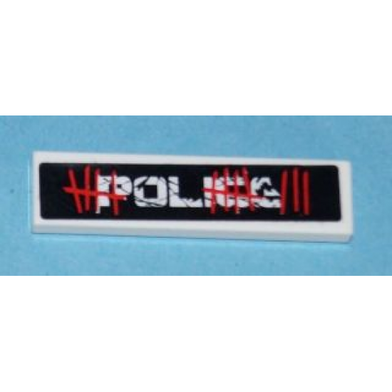 Tile 1 x 4 with White Scratched 'POLICE' and Red Graffiti on Black Background Pattern (Sticker) - Set 5972