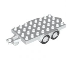 Duplo, Vehicle Trailer Flatbed 4 x 8 Studs with Hitch Ends, Four Black Wheels and White Hubs
