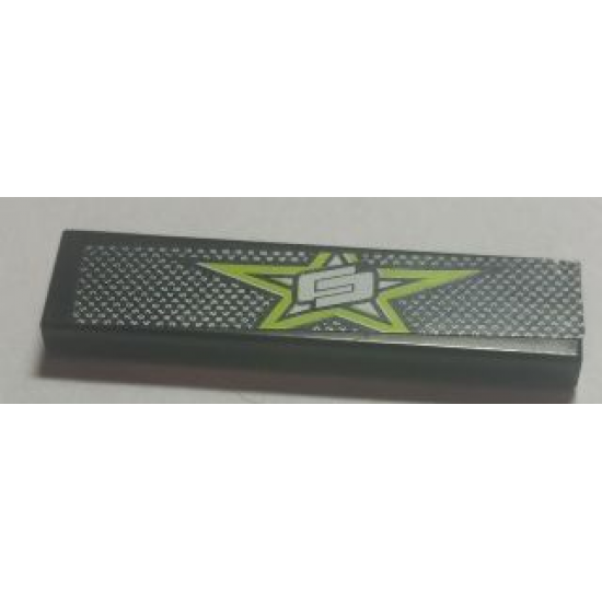 Tile 1 x 4 with Lime Star and White and Black Mesh Pattern (Sticker) - Set 8681