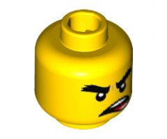 Minifigure, Head Black Bushy Eyebrows, Open Mouth Crooked Scowl Pattern (Cole) - Hollow Stud