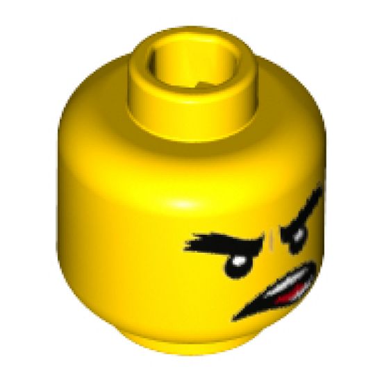 Minifigure, Head Black Bushy Eyebrows, Open Mouth Crooked Scowl Pattern (Cole) - Hollow Stud