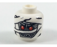 Minifigure, Head Alien with Red Eyes and NON-Glow In Dark Mummy Wrapping Pattern - Blocked Open Stud