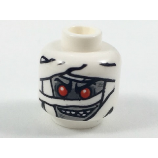 Minifigure, Head Alien with Red Eyes and NON-Glow In Dark Mummy Wrapping Pattern - Blocked Open Stud