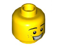 Minifigure, Head Dual Sided Black Eyebrows, White Pupils, Freckles, Smile with Teeth / Scared Open Mouth Pattern - Hollow Stud