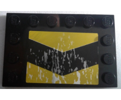 Tile, Modified 4 x 6 with Studs on Edges with Black and Yellow Chevrons and Silver Mud Splatter Pattern (Sticker) - Set 8496