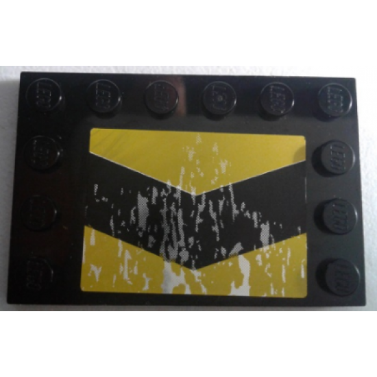 Tile, Modified 4 x 6 with Studs on Edges with Black and Yellow Chevrons and Silver Mud Splatter Pattern (Sticker) - Set 8496