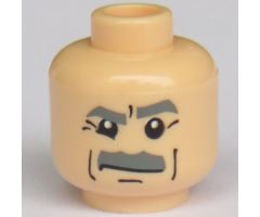 Minifigure, Head Moustache Dark Bluish Gray Bushy, Dark Bluish Gray Eyebrows, White Pupils Pattern - Blocked Open Stud