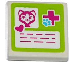 Tile 2 x 2 with Cat Head, Heart, Magenta Cross and Animal Paw Pattern (Sticker) - Set 41085