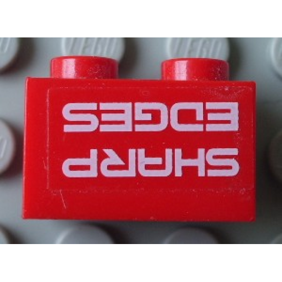 Brick 1 x 2 with 'SHARP EDGES' Upside Down Pattern (Sticker) - Set 7701