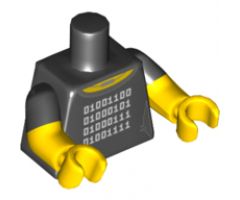 Torso Female Yellow Neck, Silver Necklace and 4 Rows of White Binary Code Logogram (LEGO) Pattern / Yellow Arms with Black Short Sleeves Pattern / Yellow Hands