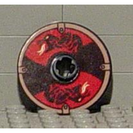 Technic, Disk 3 x 3 with Viking Shield Black / Red Section and Black Serpent Pattern (Sticker)