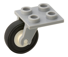 Aircraft Plate, Modified 2 x 2 Thin with Plane Single Wheel Holder and White Wheel with Black Tire (2415 / 3464 / 3139)