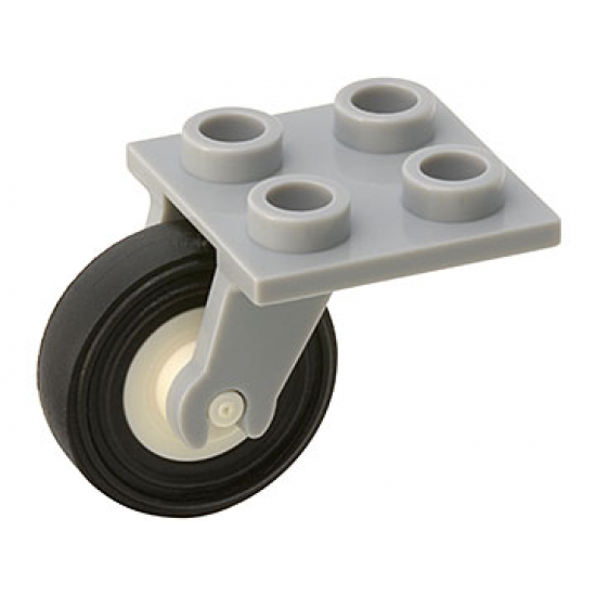 Aircraft Plate, Modified 2 x 2 Thin with Plane Single Wheel Holder and White Wheel with Black Tire (2415 / 3464 / 3139)