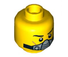 Minifigure, Head Dual Sided Black Eyebrows, Cheek Lines, Smile / Breathing Apparatus Pattern - Hollow Stud