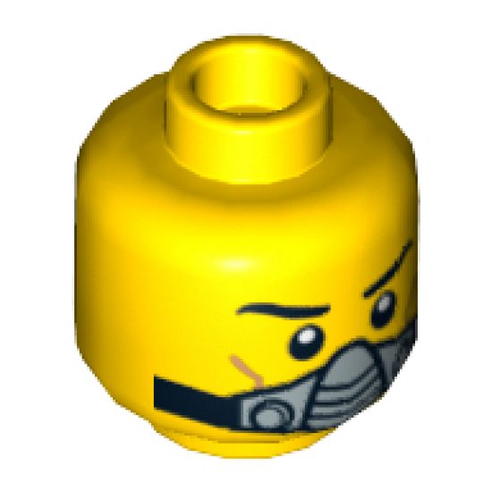 Minifigure, Head Dual Sided Black Eyebrows, Cheek Lines, Smile / Breathing Apparatus Pattern - Hollow Stud