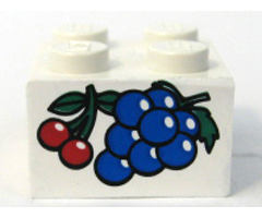 Brick 2 x 2 with Grapes and Cherries Pattern (Sticker) - Set 4165