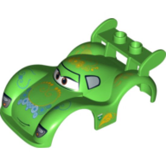 Duplo, Vehicle Car Body 2 Studs on Spoiler Wide Fenders with Cars Carla Veloso Pattern