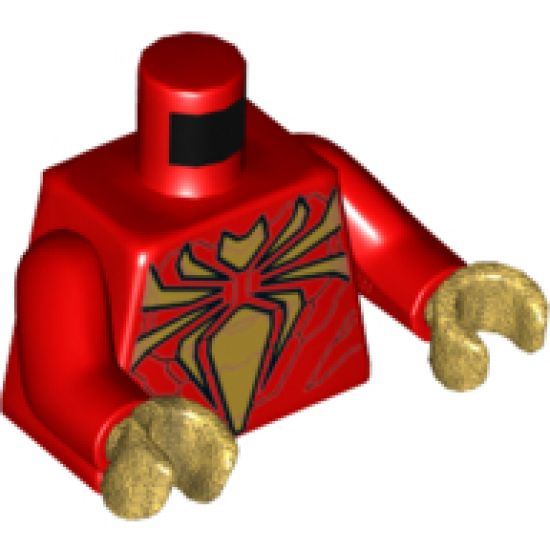 Torso Spider-Man Muscles Outline with Black Outlined Gold Spider Pattern (Iron Spider) / Red Arms / Pearl Gold Hands