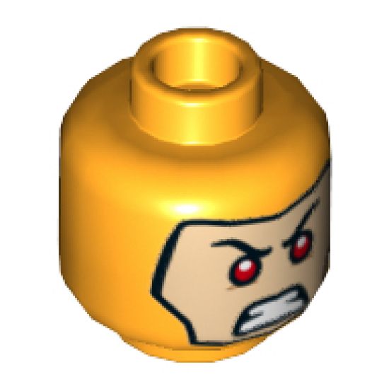 Minifigure, Head Dual Sided Balaclava with Light Nougat Face, Red Eyes, Firm / Angry with Gritted Teeth Pattern - Hollow Stud