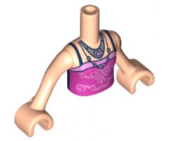 Mini Doll, Torso Friends Girl Dark Pink Top with Bright Pink Filigree, Dark Blue Straps, 2 Silver Necklaces Pattern, Light Nougat Arms with Hands