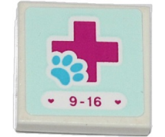 Tile 2 x 2 with Hearts, '9-16', Magenta Cross and Animal Paw Pattern (Sticker) - Set 41085