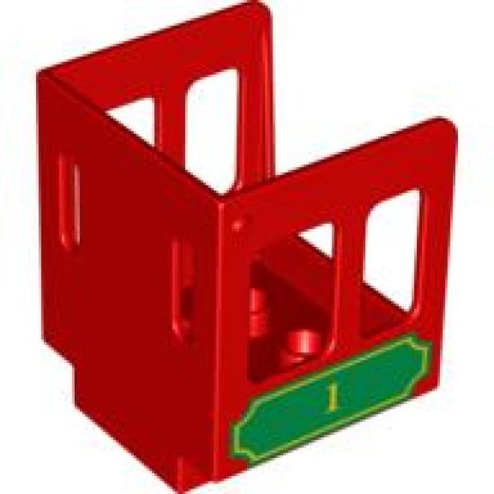 Duplo, Train Steam Engine Cabin with Green Plaque and Number 1 Pattern