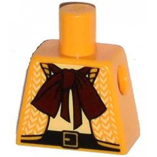 Torso Female Open Herringbone Jacket, Dark Red Bow Tie Scarf, Black Belt with Gold Buckle Pattern
