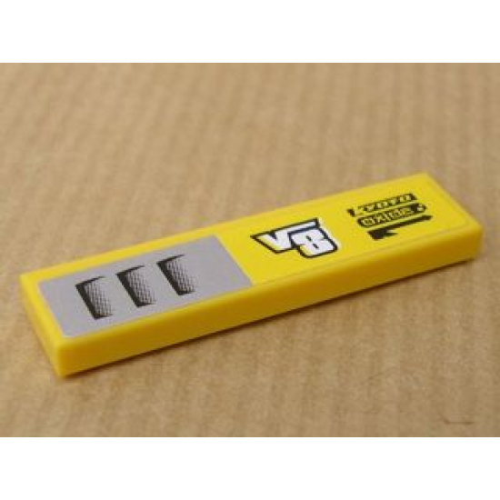 Tile 1 x 4 with 'V8', 'Kyoto Oxide' and Intake Pattern Model Left (Sticker) - Set 8135