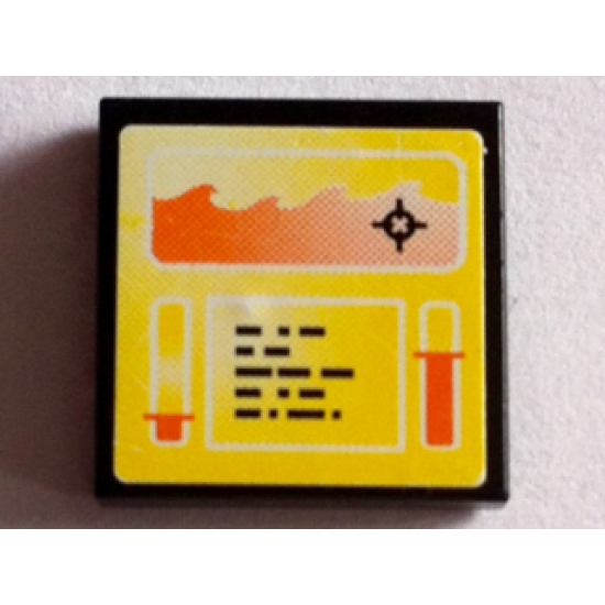Tile 2 x 2 with Target Screen, Levers and Text Lines on Yellow Background Pattern (Sticker) - Set 8636