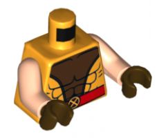 Torso Muscles Outline with Dark Brown Center and Red Belt with X-Men Logo Belt Buckle Pattern / Light Nougat Arms / Dark Brown Hands