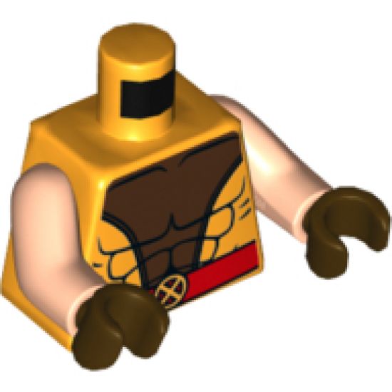 Torso Muscles Outline with Dark Brown Center and Red Belt with X-Men Logo Belt Buckle Pattern / Light Nougat Arms / Dark Brown Hands
