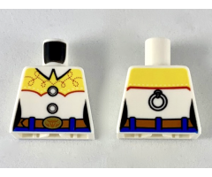 Torso Female Western Shirt with Collar, Yellow Shoulders with Red Stitching, Reddish Brown Belt and Gold Buckle Pattern