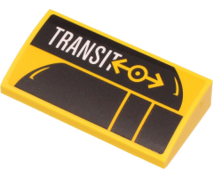 Slope, Curved 2 x 4 x 2/3 with Bottom Tubes with White 'TRANSIT' and Yellow Train Logo on Black Train Silhouette Pattern (Sticker) - Set 60271