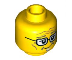 Minifigure, Head Goatee, Dark Bluish Gray Eyebrows, Glasses, Crooked Smile, Cheek Lines and Forehead Wrinkles Pattern - Hollow Stud