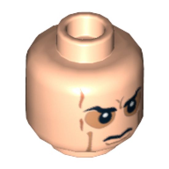 Minifigure, Head Dual Sided Black Eyebrows, Cheek Lines and Scars, Determined / Angry with Sunken Eyes Pattern (SW Anakin Sith) - Hollow Stud