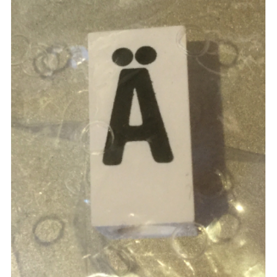 Tile, Modified 1 x 2 x 5/6 with Stud Hole in End and Black 'Ä' Upper Case Pattern