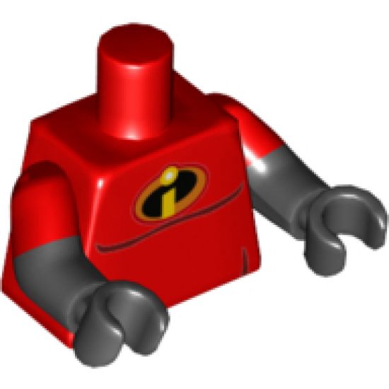 Torso Muscles Outline with Incredibles Logo Pattern / Black Arms with Red Short Sleeves Pattern / Black Hands