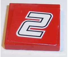 Tile 2 x 2 with Number 2 White with Black Outline on Red Background Pattern (Sticker) - Set 8168