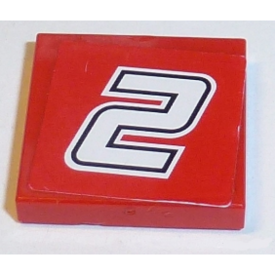 Tile 2 x 2 with Number 2 White with Black Outline on Red Background Pattern (Sticker) - Set 8168