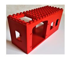 Duplo, Building 6 x 16 x 6, Front double Doors and Windows, Left Window, and Right Door Openings, Top Sliding Trap Door Openings, Top Sliding Trap Door