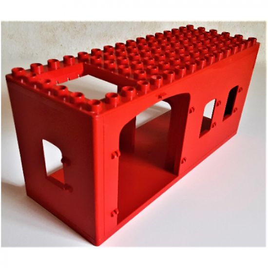 Duplo, Building 6 x 16 x 6, Front double Doors and Windows, Left Window, and Right Door Openings, Top Sliding Trap Door Openings, Top Sliding Trap Door