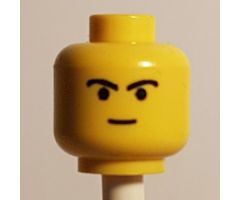 Minifigure, Head Male Straight Small Smile and Black Curved Eyebrows Pattern - Blocked Open Stud