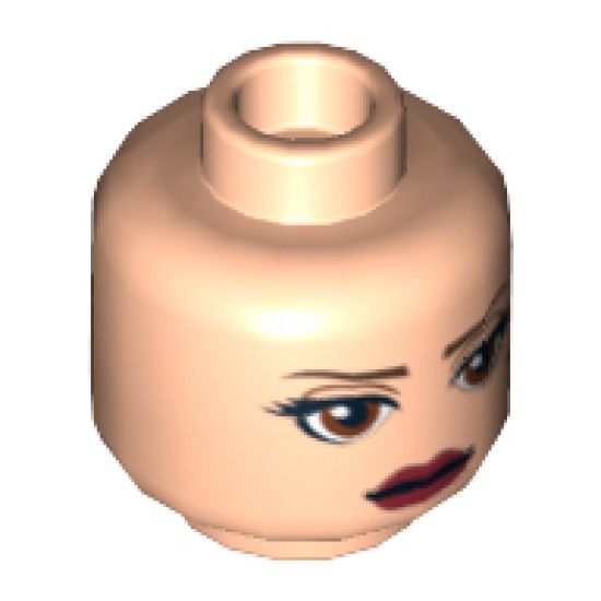 Minifigure, Head Female with Brown Eyebrows, Black Thick Eyelashes, Large Brown Eyes, Brown Beauty Mark, Red Lips Pattern (SW Amidala) - Hollow Stud
