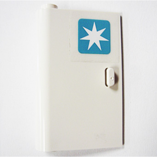 Door 1 x 3 x 4 Left - Open Between Top and Bottom Hinge with Maersk Logo Pattern (Sticker) - Set 10219