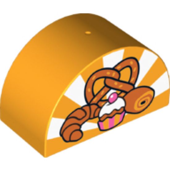 Duplo, Brick 2 x 4 x 2 Curved Top with Bread and Pastries (Cupcake, Pretzel, Croissant and Roll) Pattern