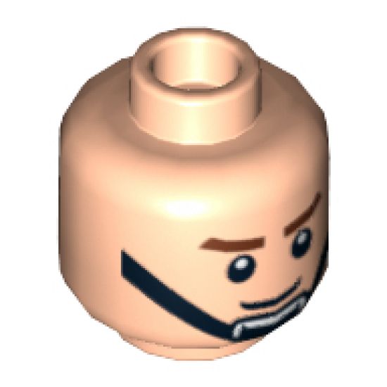 Minifigure, Head Male Brown Eyebrows, Smile, Black Chin Strap Pattern - Hollow Stud