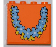 Panel 1 x 4 x 3 with Side Supports - Hollow Studs with Medium Blue and Yellow Flower Garlands Pattern (Sticker) - Set 3818