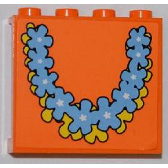 Panel 1 x 4 x 3 with Side Supports - Hollow Studs with Medium Blue and Yellow Flower Garlands Pattern (Sticker) - Set 3818
