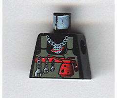 Torso Alpha Team Logo on Necklace, Dark Gray Vest, Tools Pattern