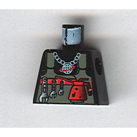 Torso Alpha Team Logo on Necklace, Dark Gray Vest, Tools Pattern